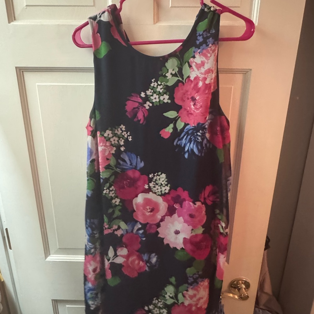 Floral Sleeveless Dress - Navy and Pink